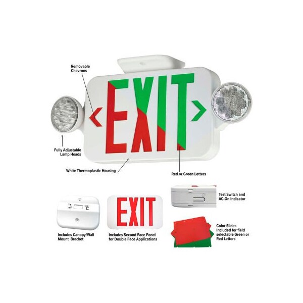 Hubbell Lighting Hubbell LED Emergency/Exit Combo with Field Selectable Red or Green LEDs, White, 120/277V CCRG - main